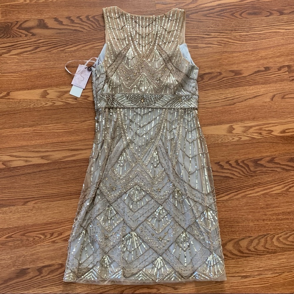 SUE WONG 4 Champagne Silver Sequin embellished beaded Cocktail formal dr… - Picture 12 of 17